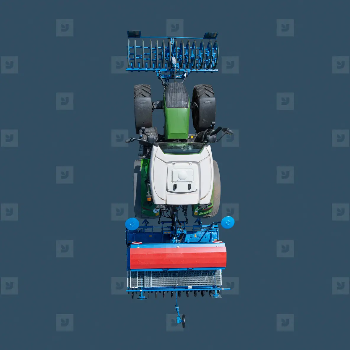 View from above tractor on blue background