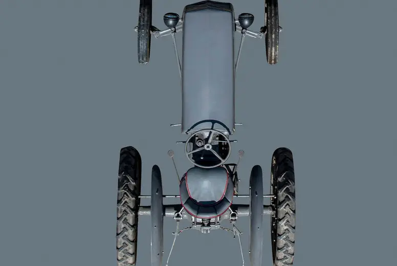 View from above gray tractor