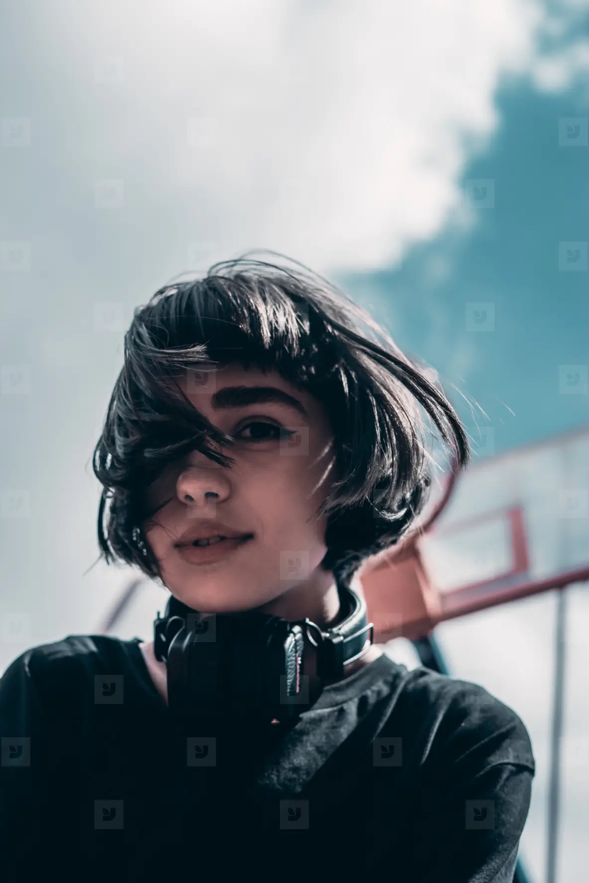 Young women in black jacket