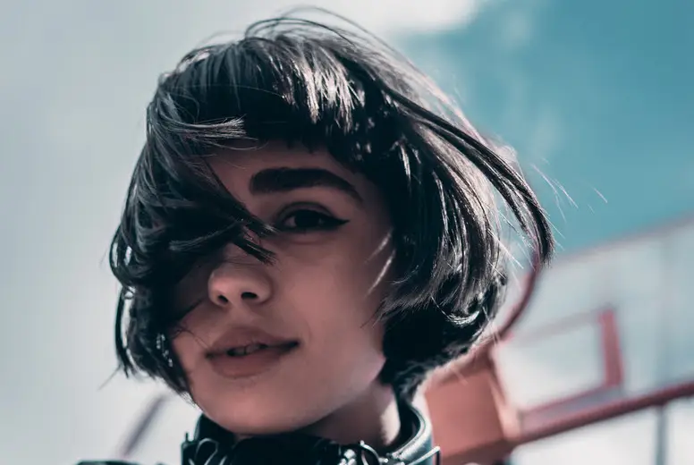 Young women in black jacket