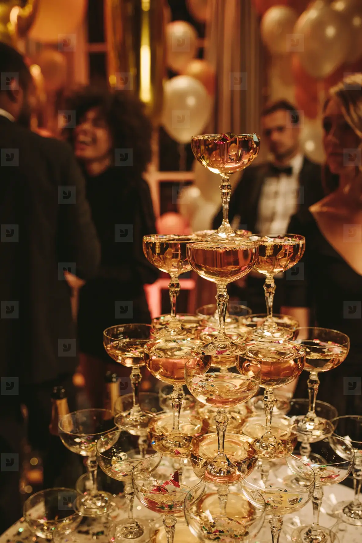 Pyramid Of Champagne With People Partying Around Photo (221521) -  YouWorkForThem