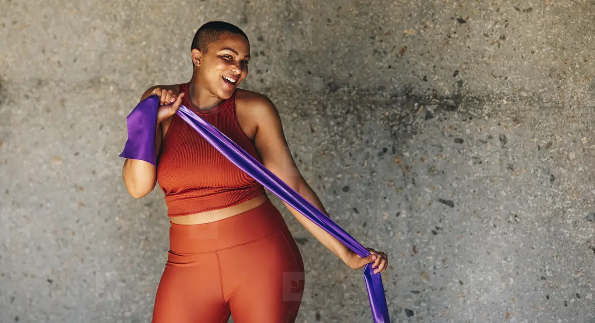 Plus Size Woman Workout With Resistance Band Photo (225213