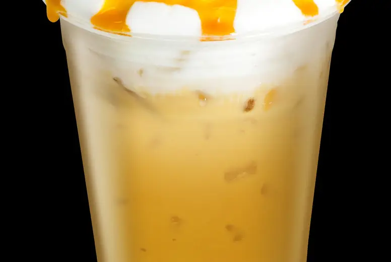 Ice Cappuccino or Latte Coffee with whip cream and caramel toppi