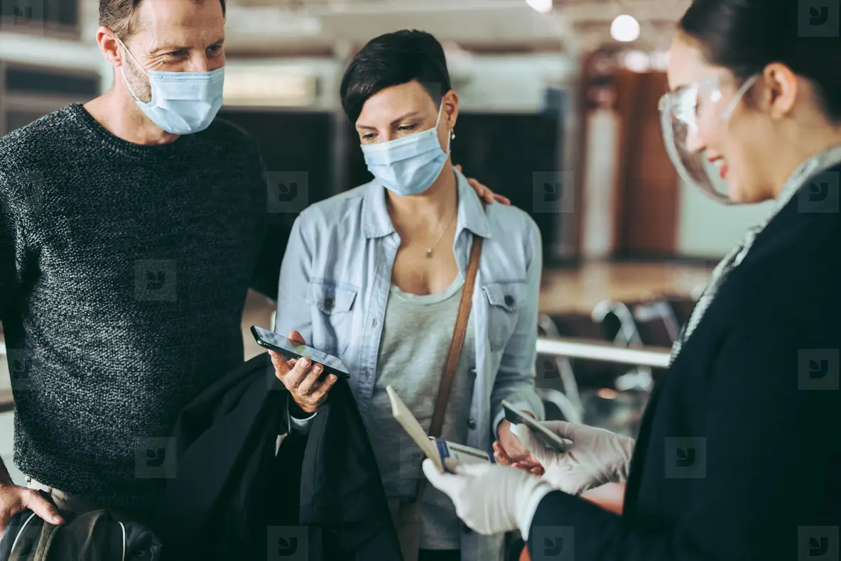 Documents checking at boarding gate of airport