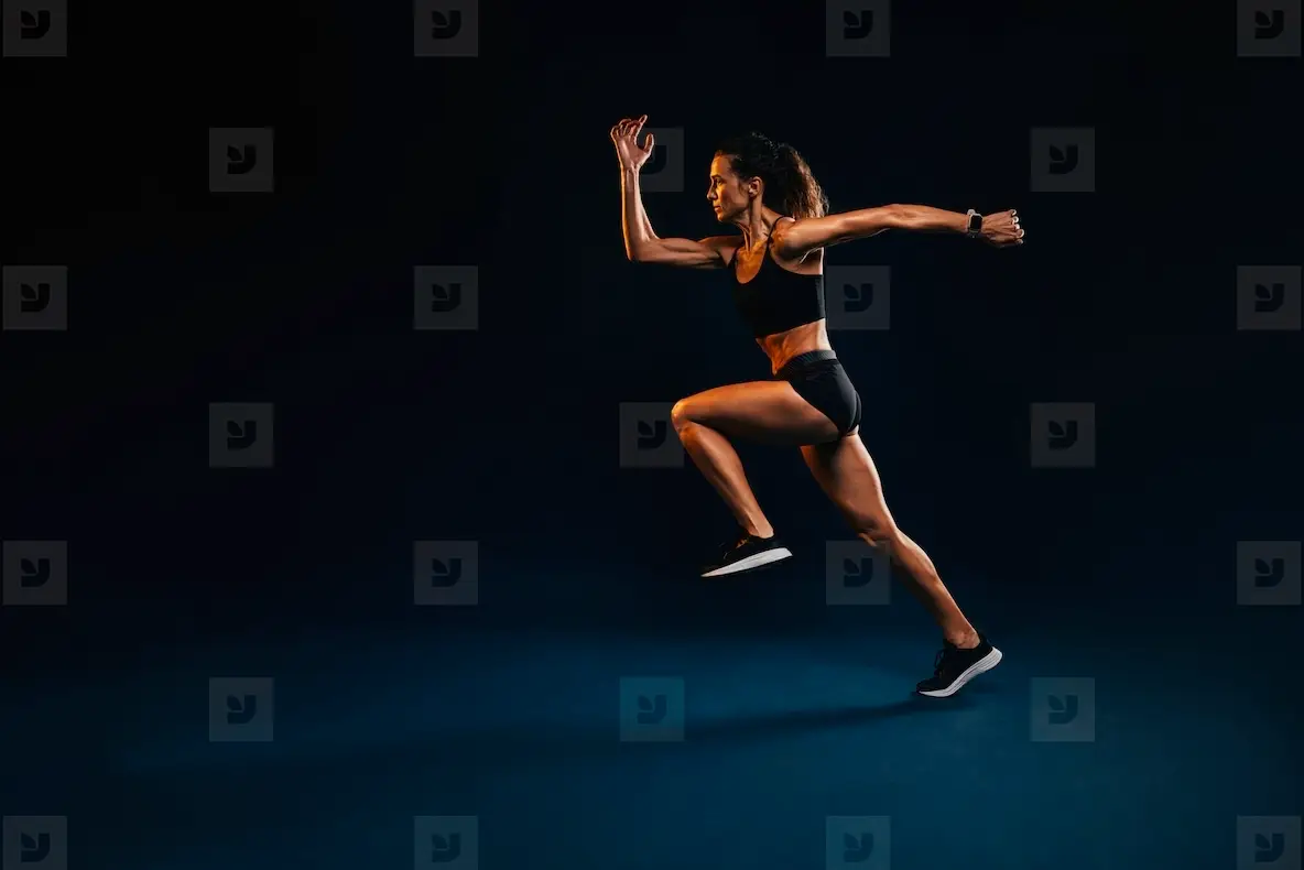 Buff Female Runner Muscular Healthy Woman Running. Caucasian Female Runner In Sportswear ...