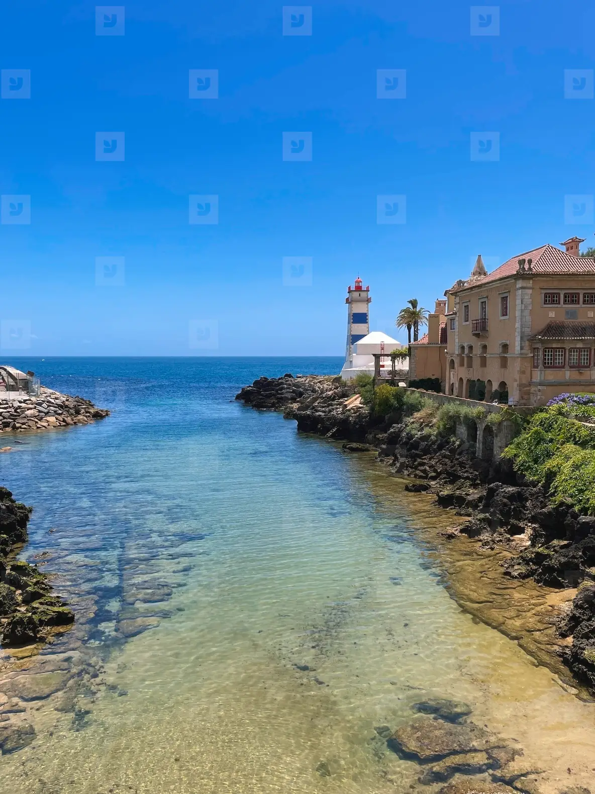 View on the coast with ocean near a city