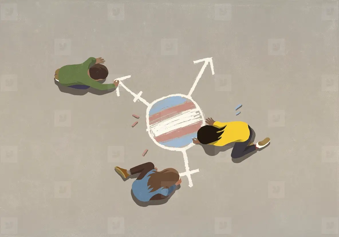 Kids drawing unified gender symbol