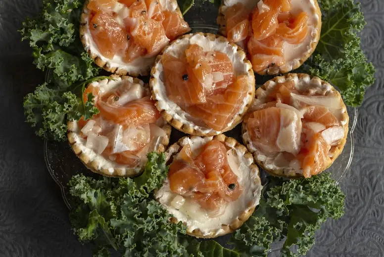 Studio shot view from above salmon tarts