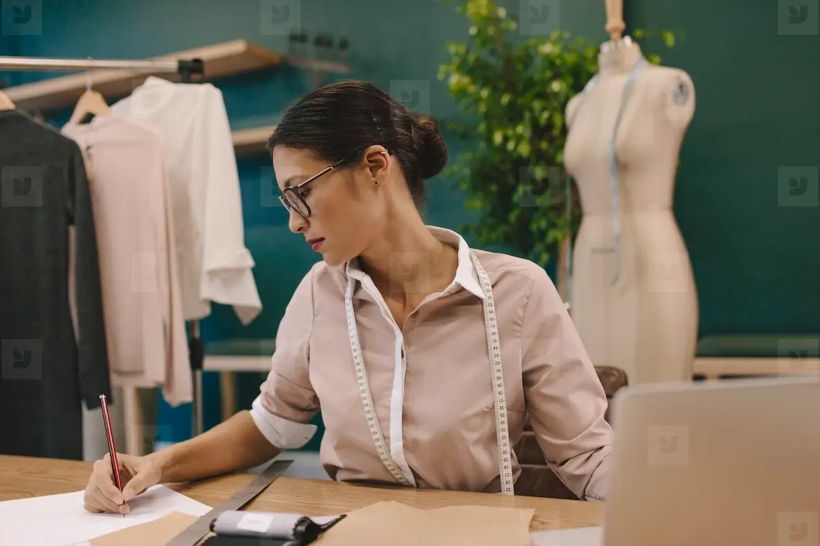 Fashion designer sketching new dress designs