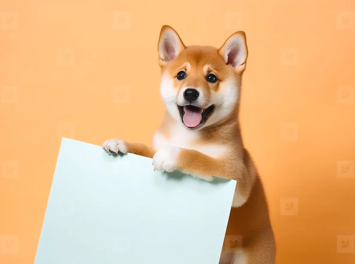 Puppy with blank whiteboard