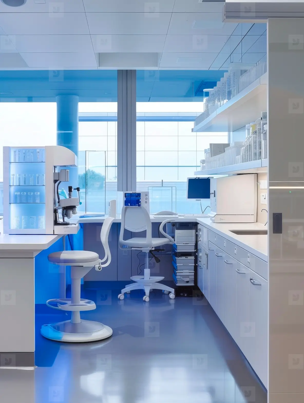 Research Medical Laboratory With Equipment, Beakers, Microscopes Photo ...