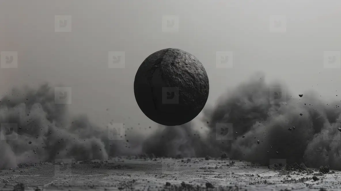 A black sphere floating in the air in surreal word