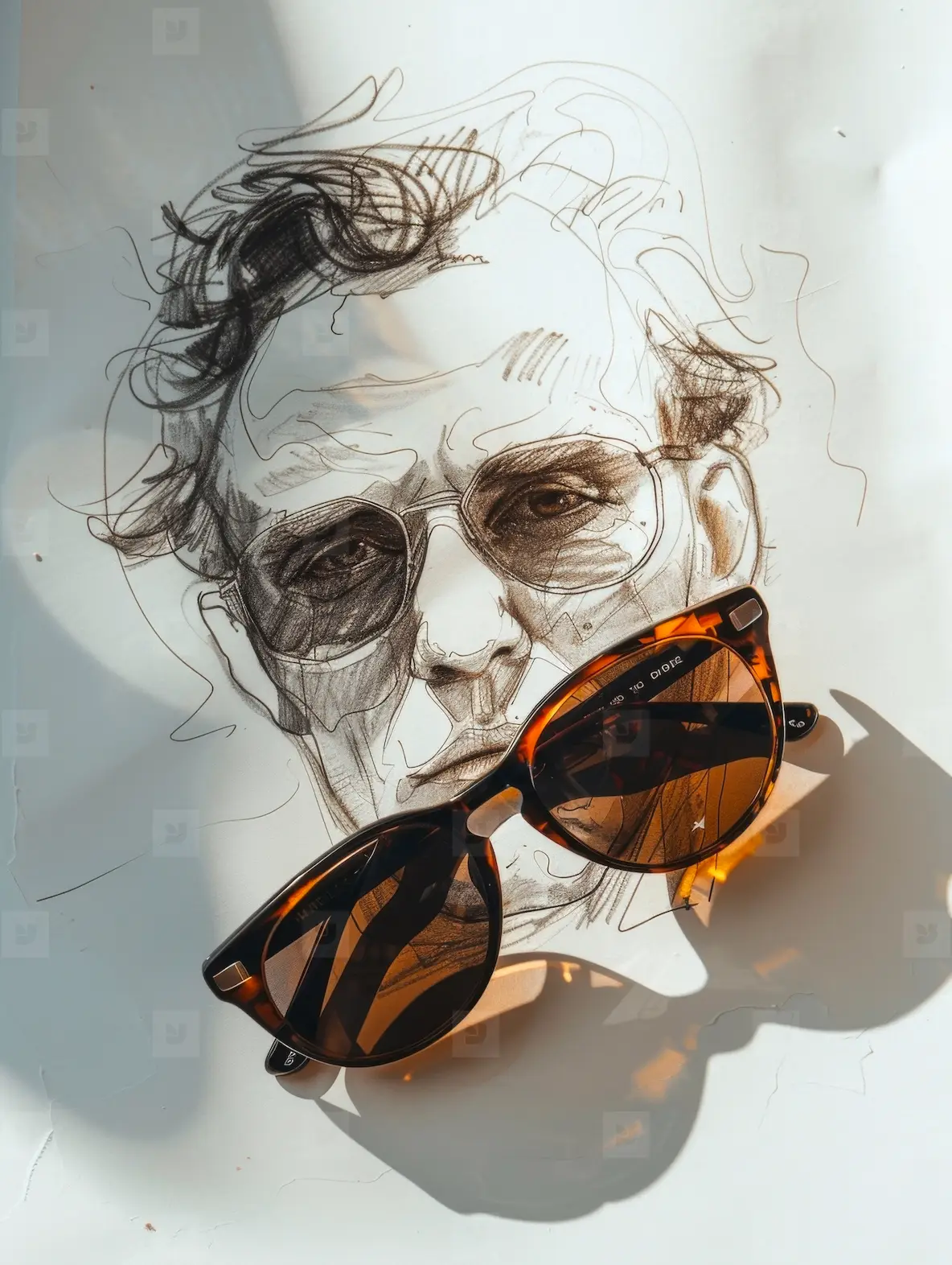 A Pencil Sketch Of A Male Face With Real Sunglasses Photo (298980 ...