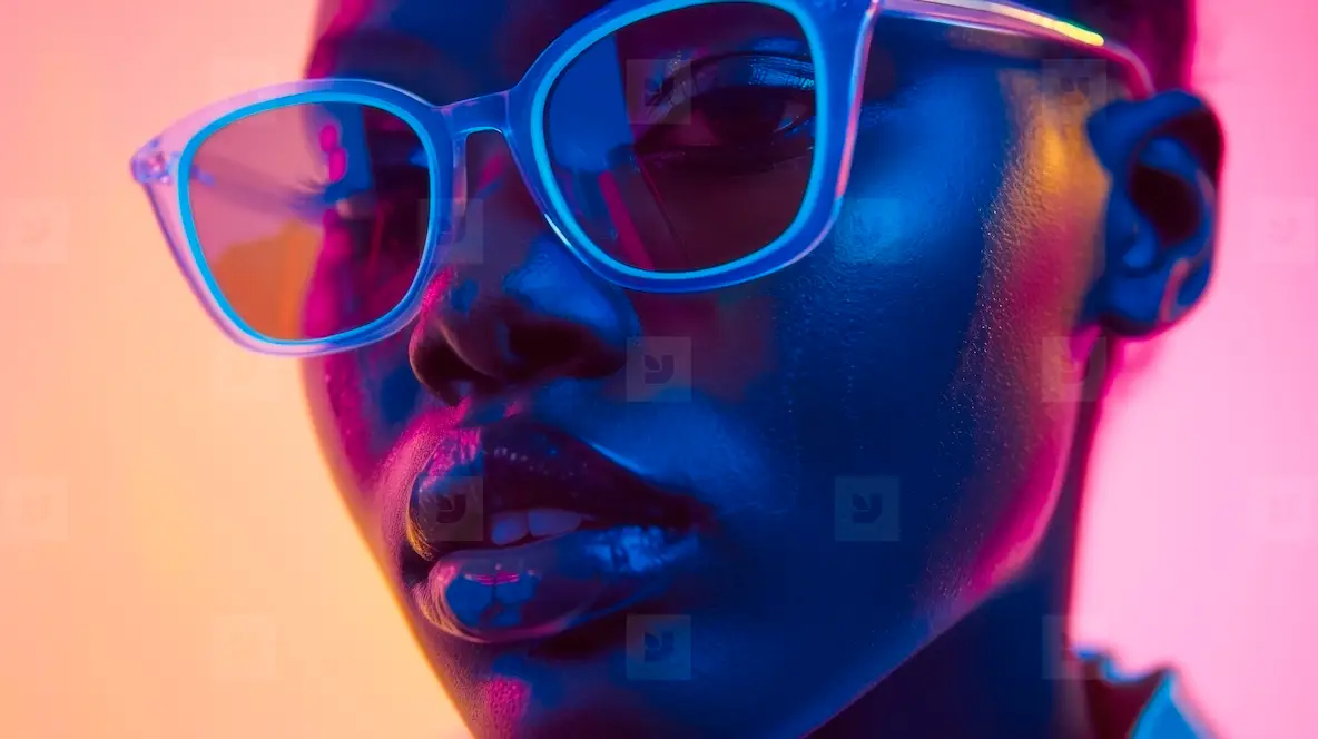Young Black Woman Model In Sunglasses In Fashion Editorial Style Photo ...