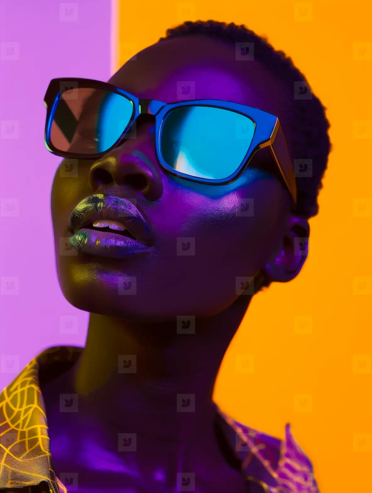 Young Black Woman Model In Sunglasses In Fashion Editorial Style Photo ...