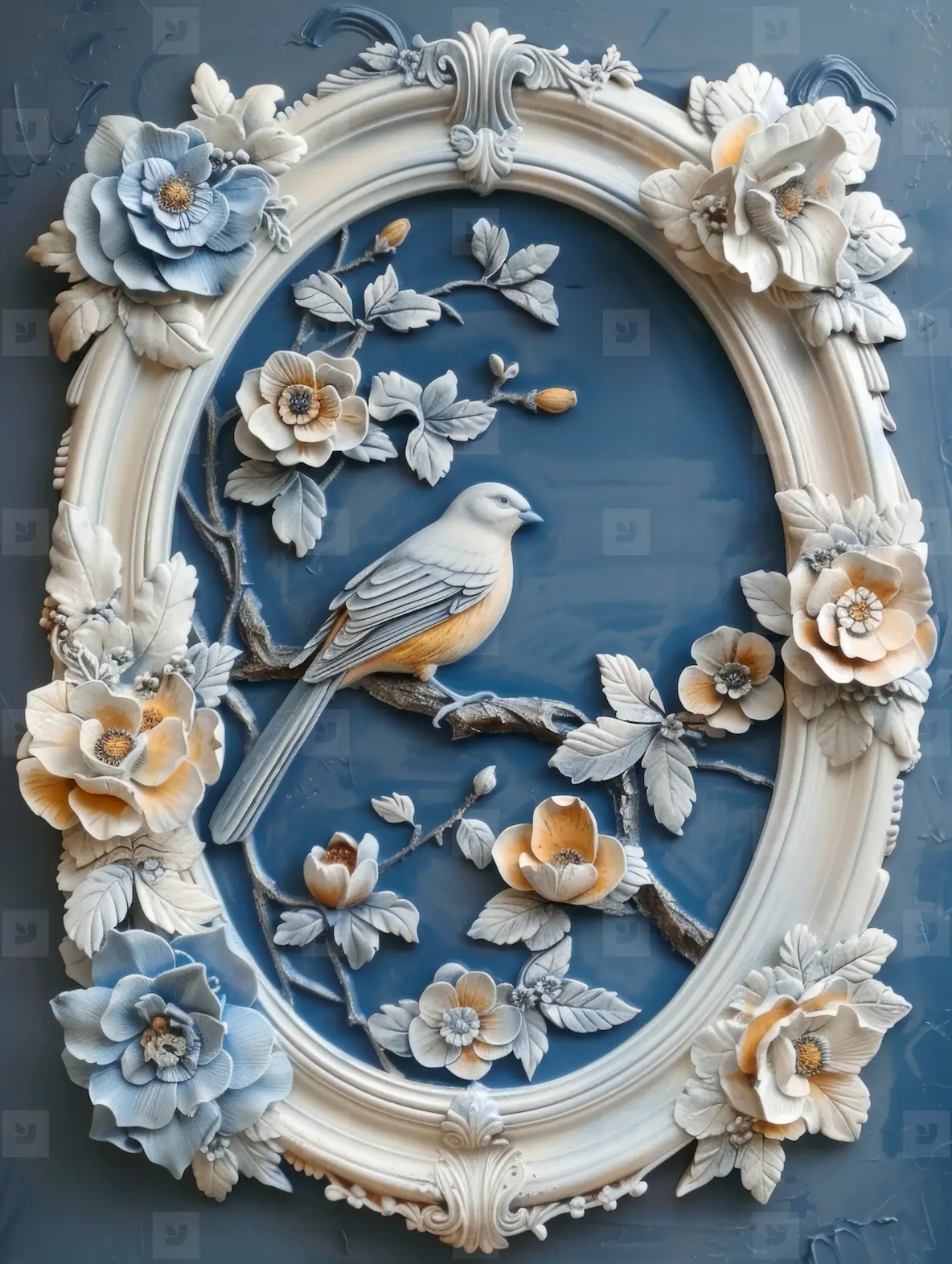 Oval Frame Made Of Porcelain With A Blue Floral Pattern Photo (301109 ...