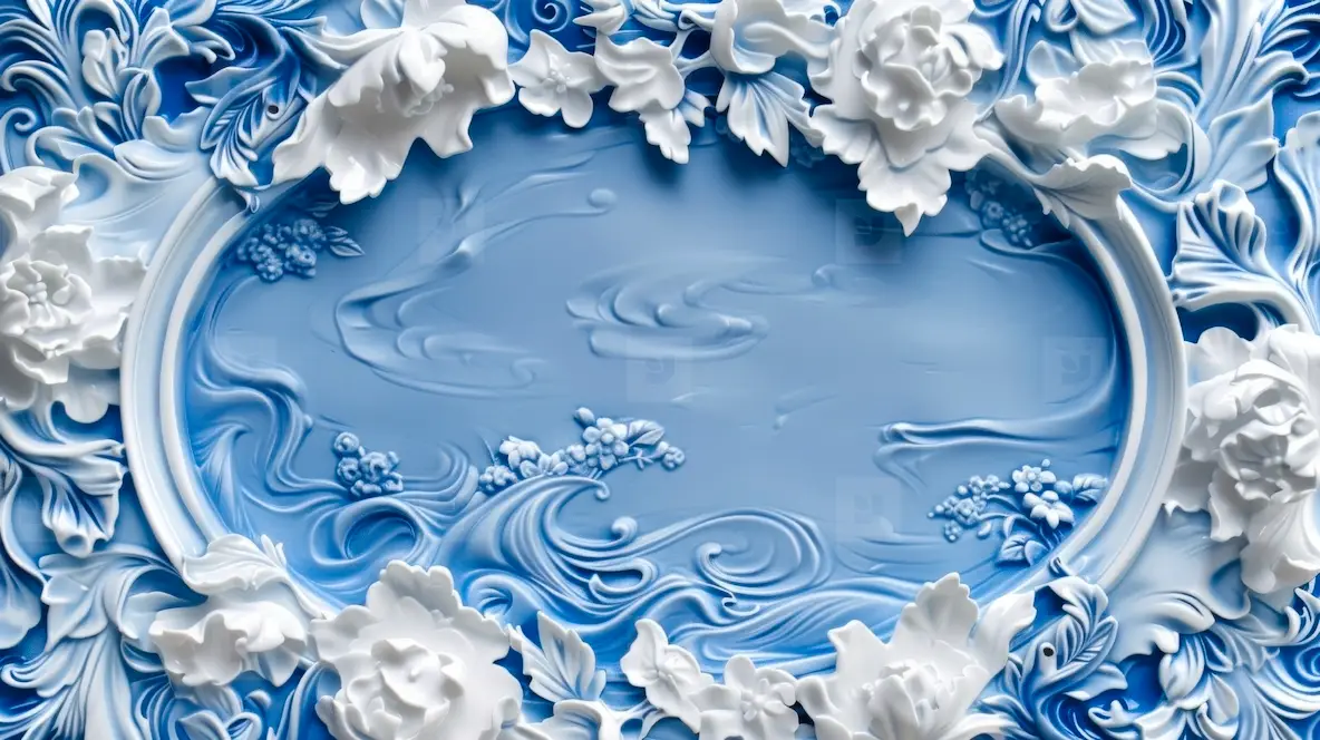 Oval Frame Made Of Porcelain With A Blue Floral Pattern Photo (301115 ...