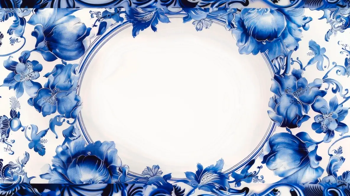 Oval frame made of porcelain with a blue floral pattern