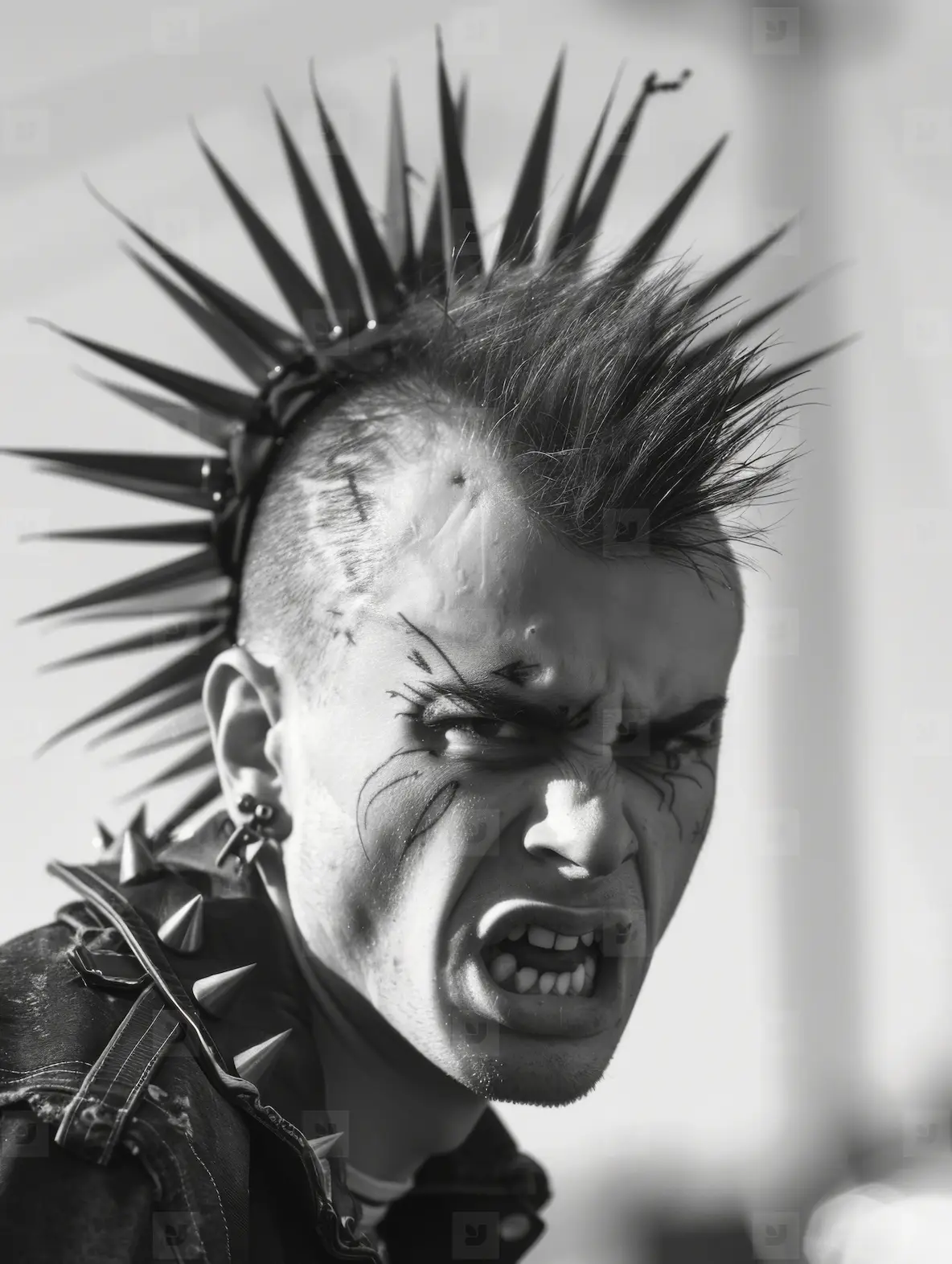 An angry punk male with a mohawk