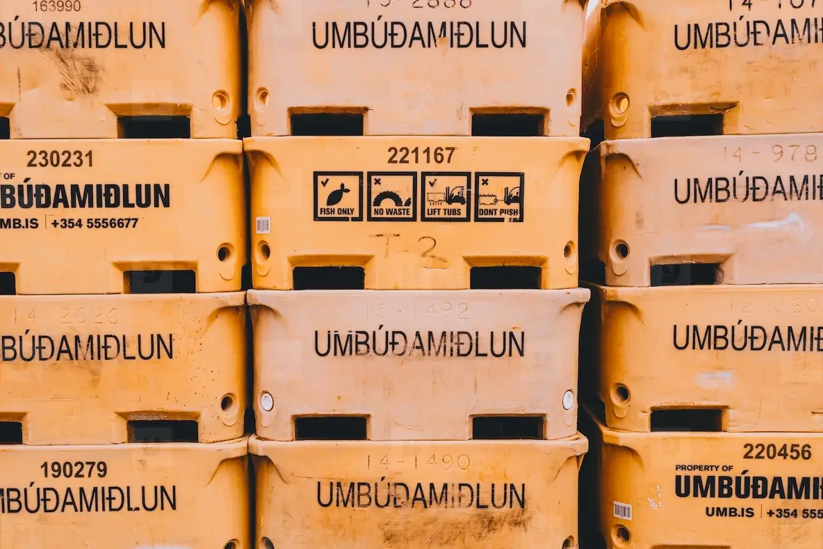Stacked Fishing Crates at H  fn Iceland Port