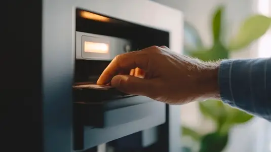 hand places item into home safe  ensuring security