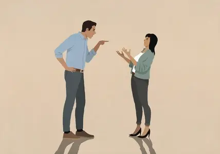 Angry couple arguing yelling and pointing at each other