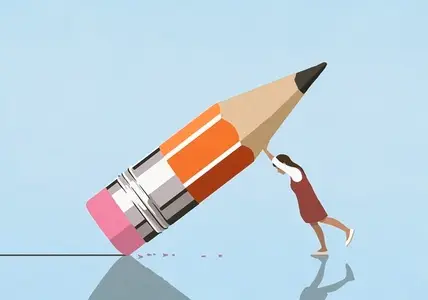 Girl erasing line with large pencil nub eraser