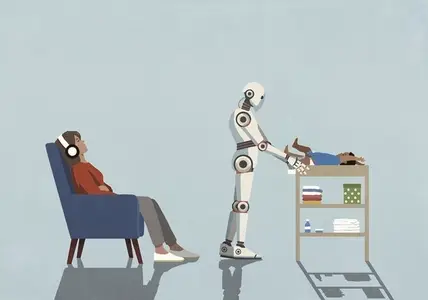 Mother with headphones relaxing and listening to music