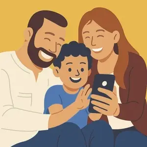 Family with a Smartphone Using Social Media
