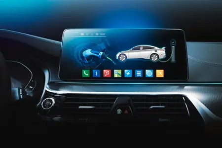 Electric car display screen that is showing the display of elect