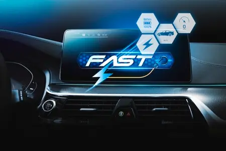 Electric car display screen that is showing the display of elect