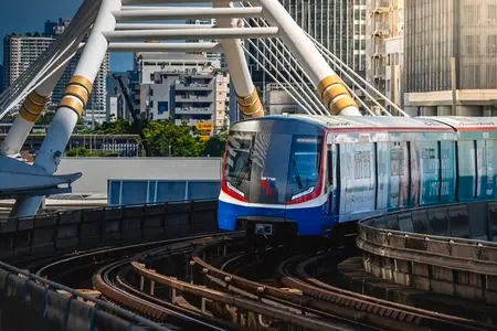 Bangkok  Thailand   April 20  The BTS Skytrain is entering Chon