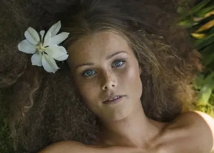 View from above portrait of beautiful young woman with brown hair
