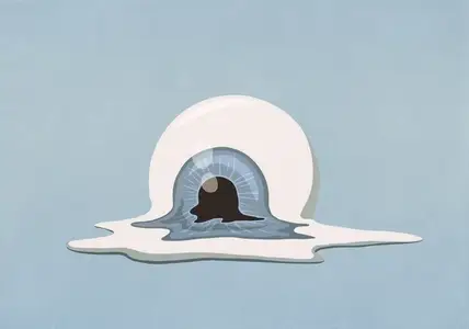 Blue eye melting against blue background