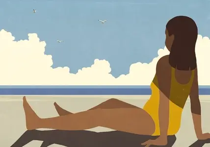 Shadow over woman in bathing suit relaxing