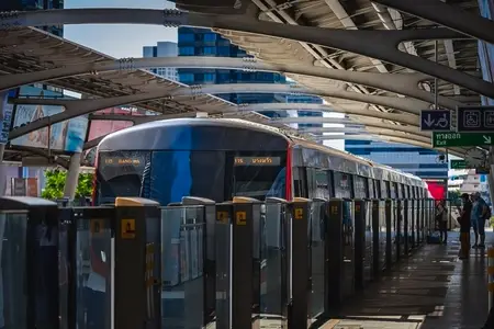 Bangkok  Thailand   April 20  The BTS Skytrain is entering Chon