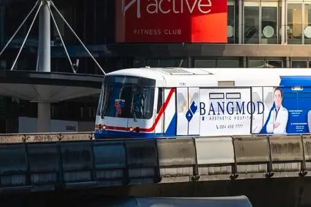 Bangkok  Thailand   April 20  The BTS Skytrain is entering Chon