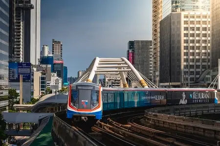 Bangkok  Thailand   April 20  The BTS Skytrain is entering Chon