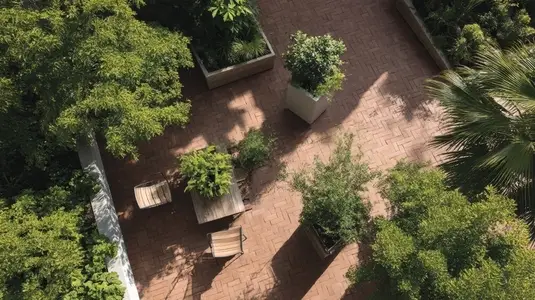 Rooftop garden green plant outdoor terrace sunlight relaxation peaceful urban