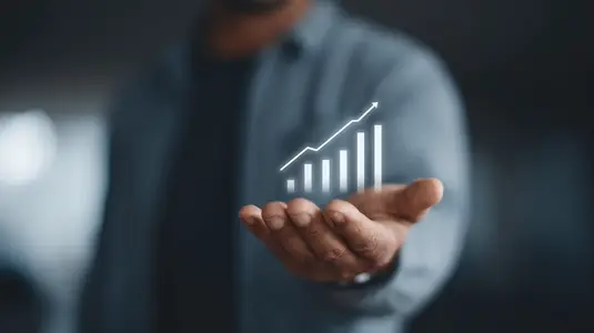 Businessperson holding holographic chart  growth  success  technology  innovation  progress