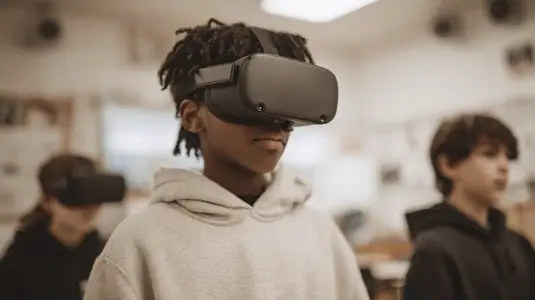 Virtual reality classroom student technology headset learning education immersive diverse modern