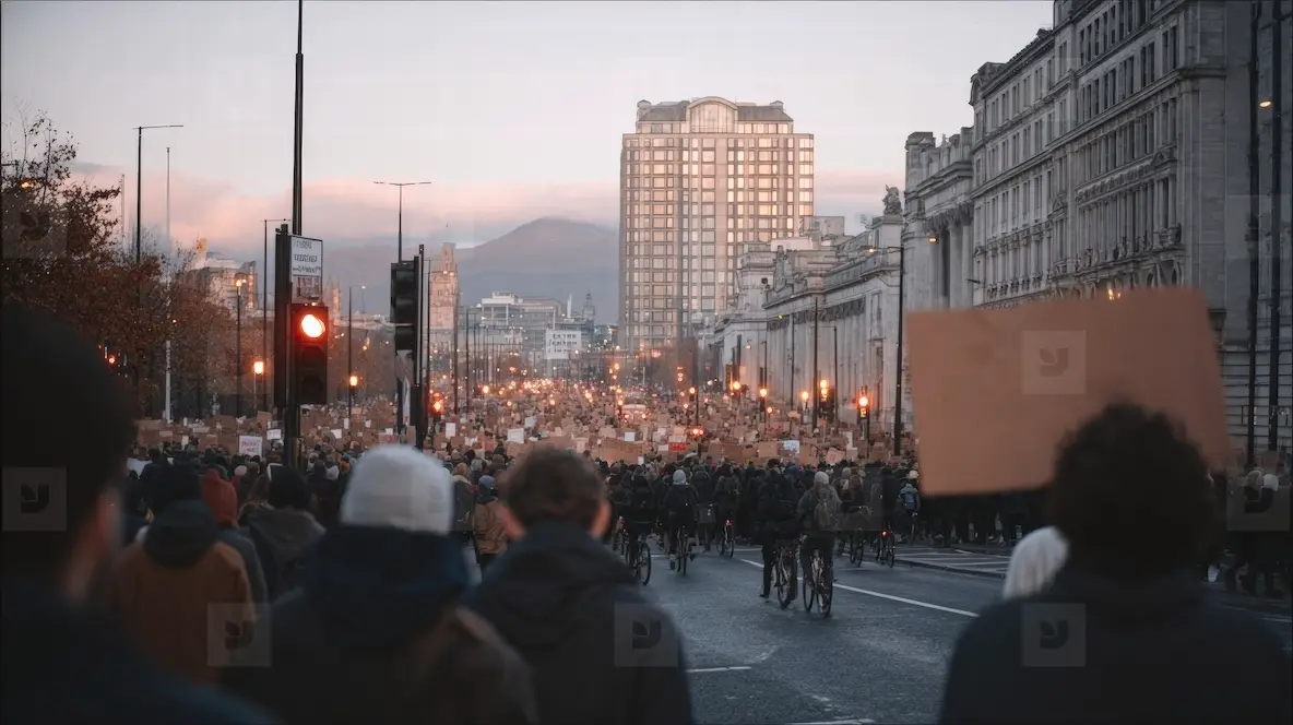 Protest City Crowd Street Urban Demonstration People Sign Evening ...