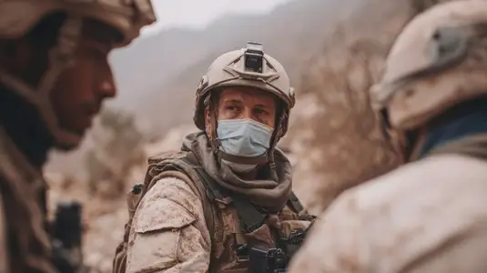 Soldier mask military uniform outdoor mountain serious teamwork Soldier wearing mask military Soldier mask military uniform outdoor mountain serious teamwork Soldier wearing mask military