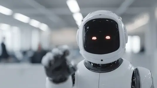 Robot futuristic artificial intelligence assistant office technology white humanoid Futuristic