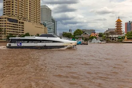 BANGKOK  THAILAND   AUGUST 19  2025  Electric passenger boats t