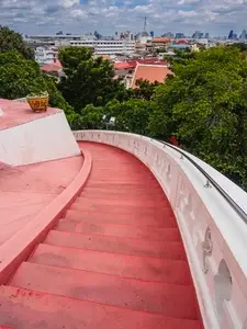The red staircase leading up and down Golden mountain  Phu Khao