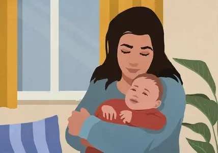 Mother cuddling holding baby son in arms Mother cuddling holding baby son in arms