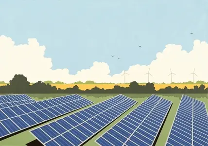 Rows of solar panels in sunny