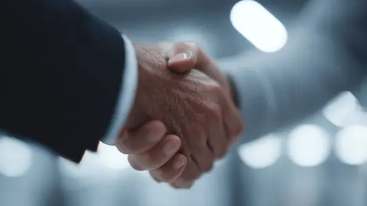 Business handshake symbolizing partnership and collaboration in professional setting  conveying trust and agreement