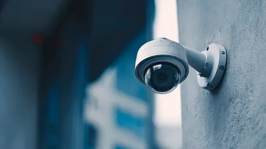 Surveillance camera mounted building wall providing security and monitoring camera captures clear images enhancing safety Surveillance camera mounted building wall providing security and monitoring camera captures clear images enhancing safety